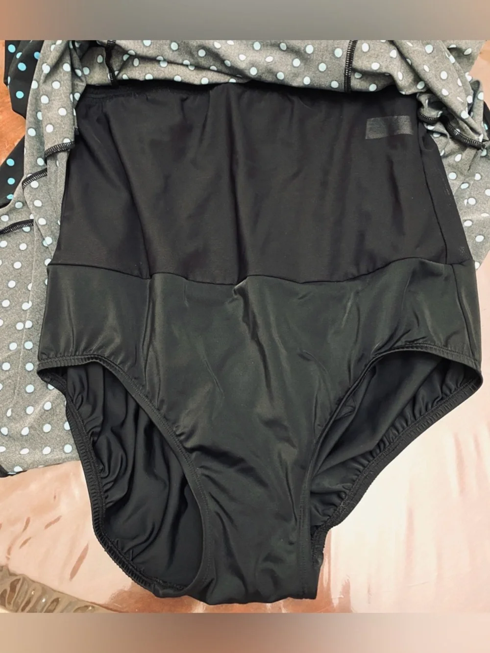 Le Cove Black Turquoise Polka Dot SZ 16 Pin-up Style High Waist Swimsuit Dress - Picture 7 of 10